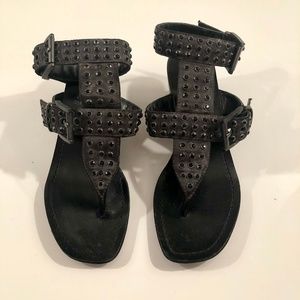 RIPICCA ITALIAN LEATHER BLACK STUDDED SANDALS
